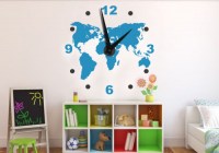 К0013А Креативные часы с наклейкой Карта мира небесно-голубой